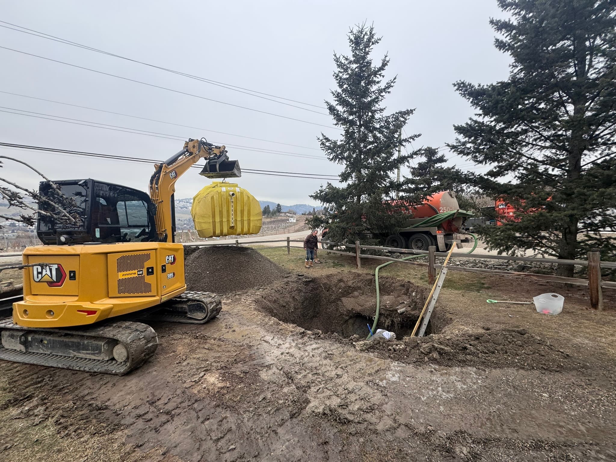 Septic installation excavation on a residential property