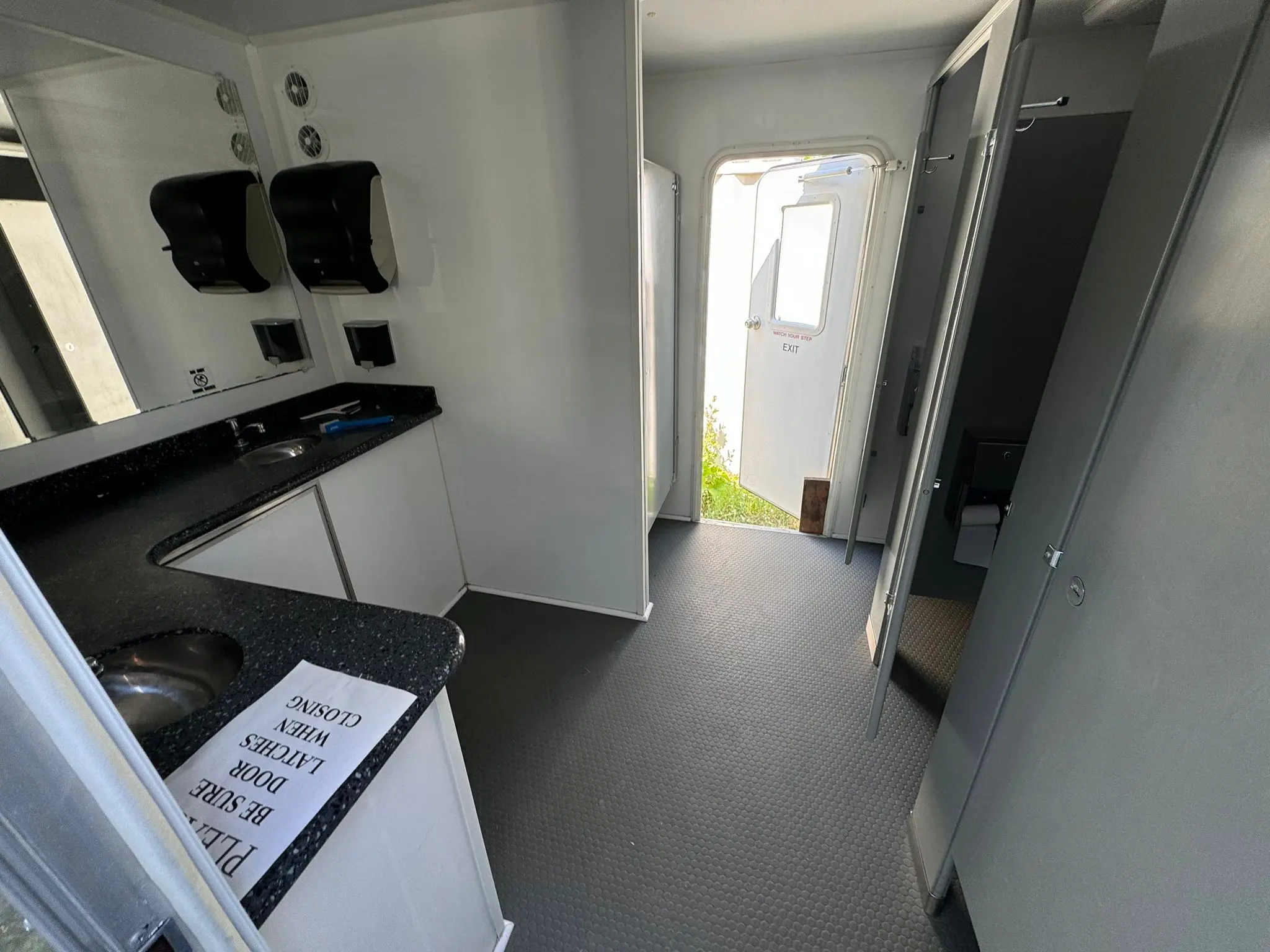 Luxury restroom trailer entrance and exterior view