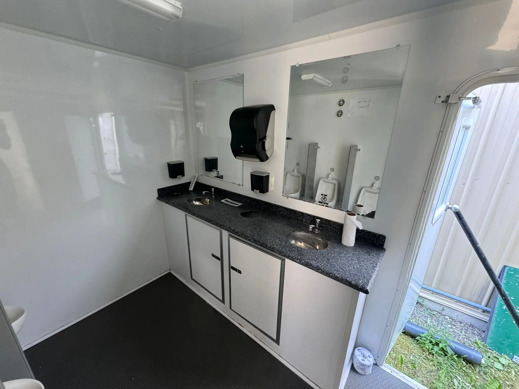 Luxury restroom trailer interior fixtures and finish